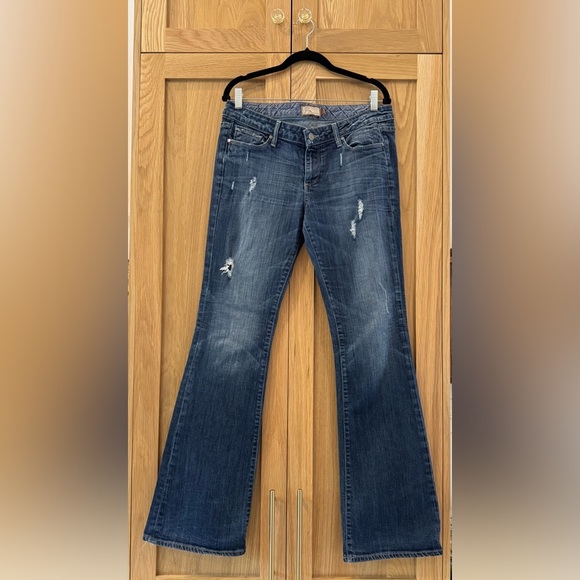 PAIGE Blue Flare Wide Leg Jeans with Vintage Fade - Picture 1 of 5